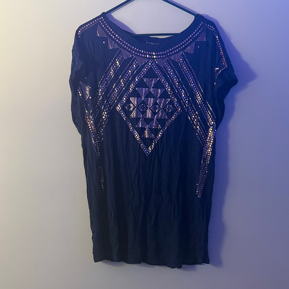 VENUS Dark Blue Sequin Embellished Top